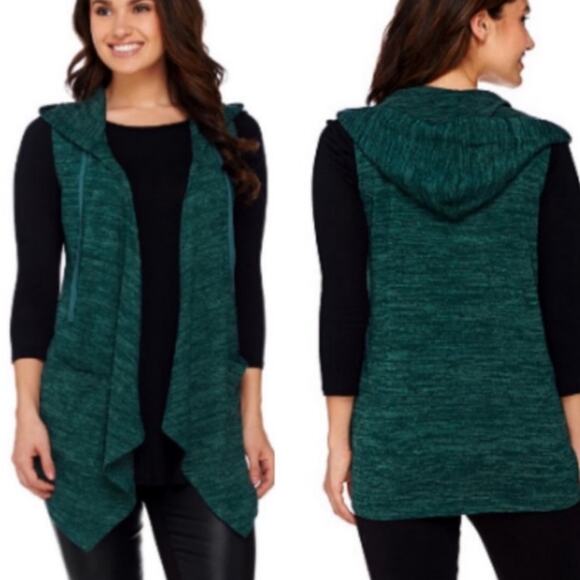 LOGO Women's Vest Green Knit Hooded Open Front Size Casual Athleisure Size XS - Picture 1 of 13